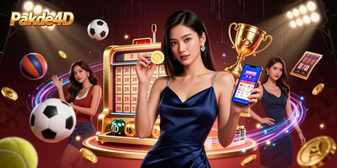 Engaging lottery experience with Pakde4D, featuring a confident woman showcasing a casino app.