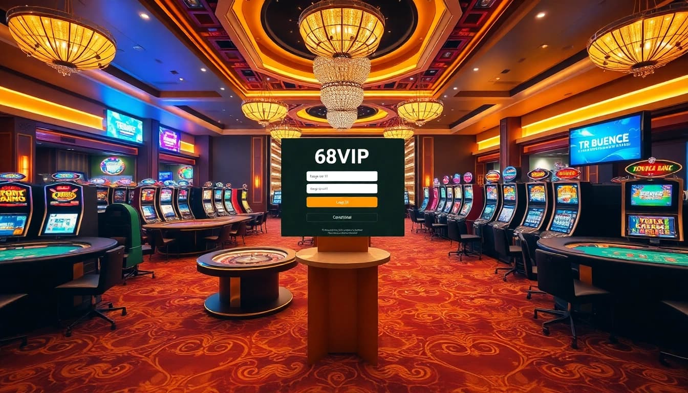 Login interface for Đăng Nhập Nhà Cái 68VIP showcased with luxurious casino elements.