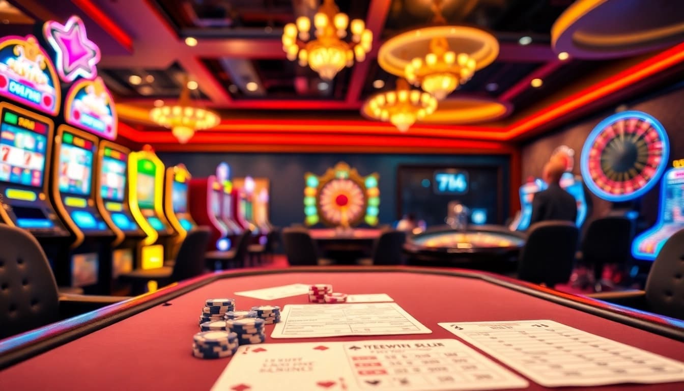 Enjoying an exciting game at for88 casino with vibrant slot machines and poker chips.