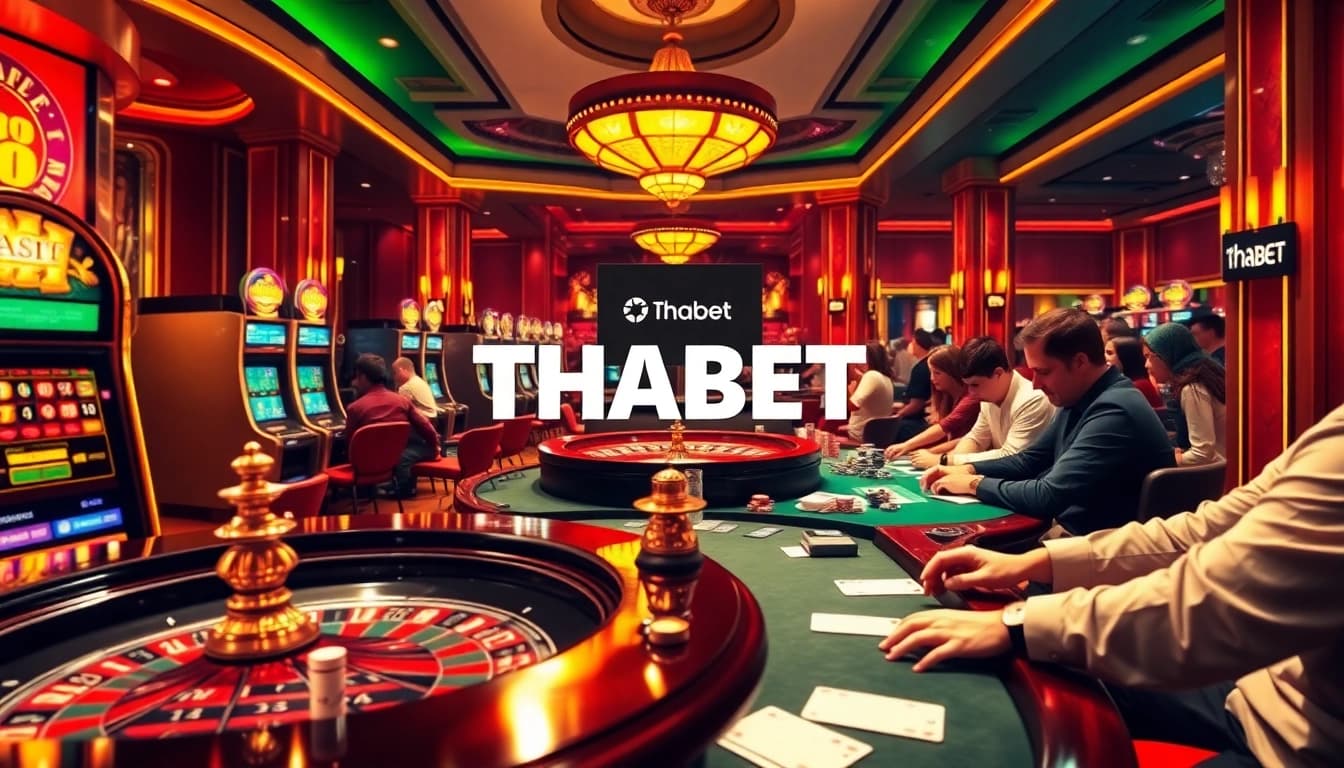 Players enjoying a thrilling gambling experience at THABET casino with vibrant tables and excitement.