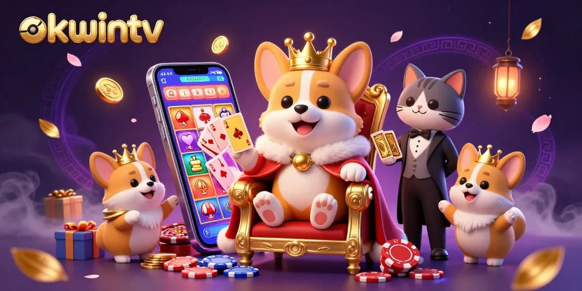 Experience live betting excitement at okwintv with a regal corgi amidst poker chips and winning cards.