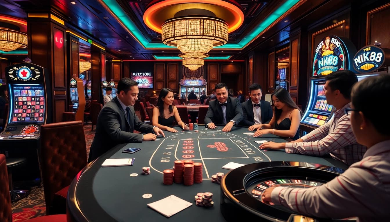 Experience exhilarating moments at NK88 Casino with vibrant tables, thrilling games, and engaging players.