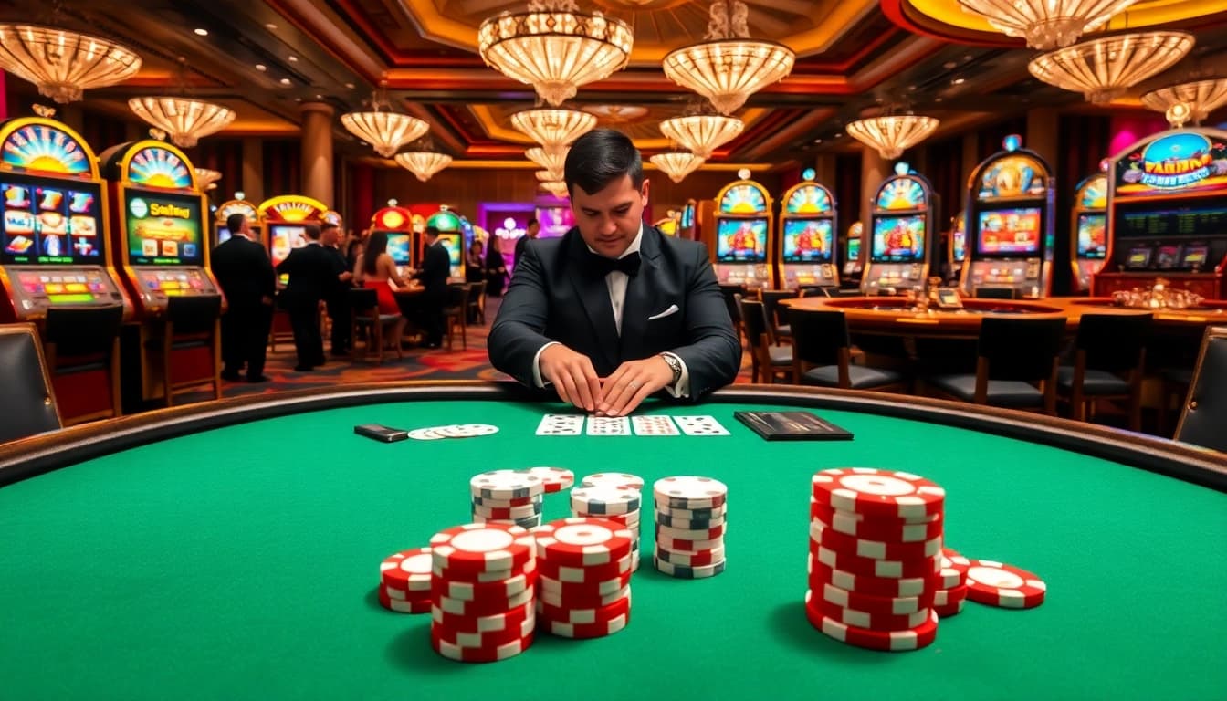 Experience the thrilling gaming atmosphere of xocdia88 with vibrant casino elements.