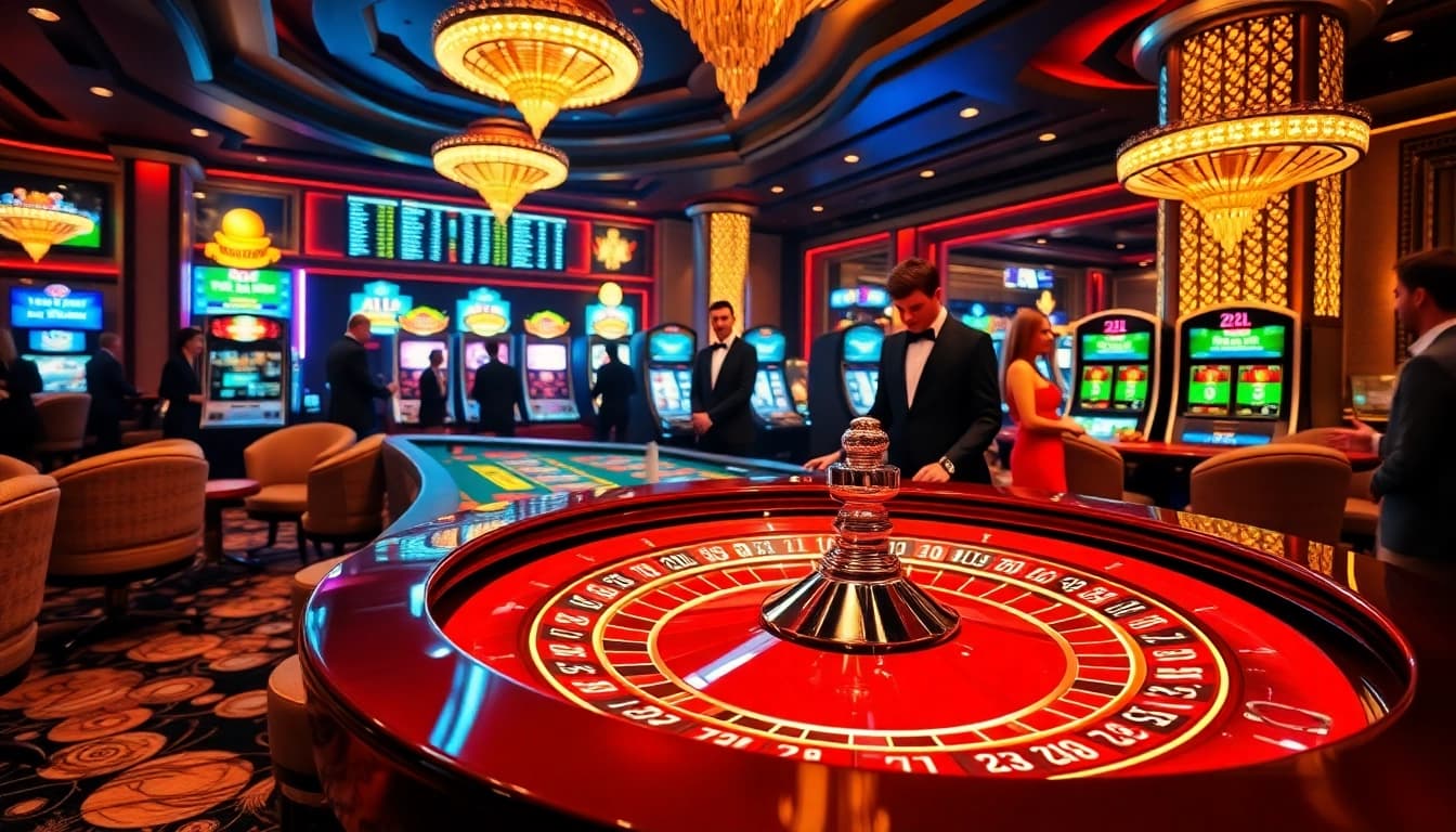 A thrilling casino scene featuring 22JL poker chips and players engaged in high-stakes gaming.