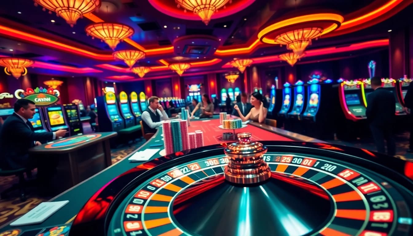 Players enjoying high-stakes games at 98Win Casino, betting big on slot machines and poker chips.