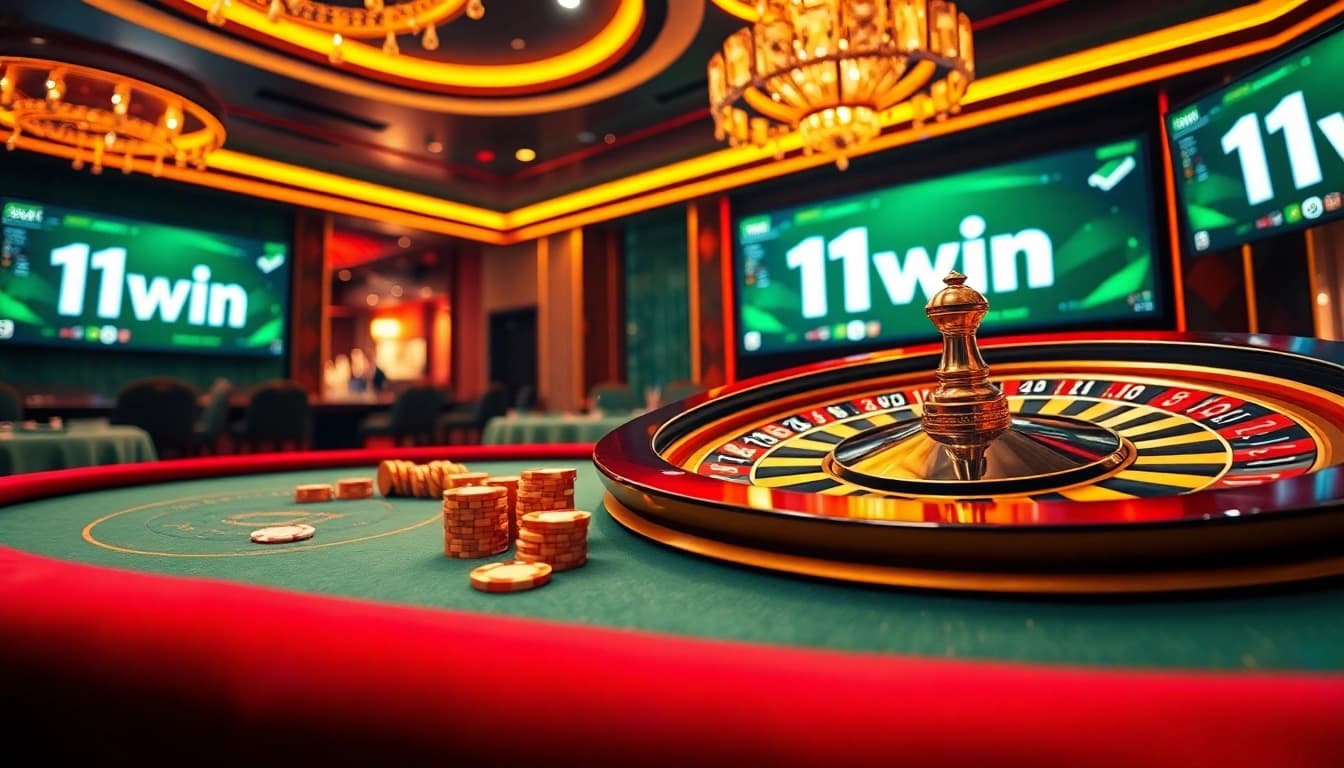 Experience thrilling wins at 11win with a luxurious casino atmosphere featuring vibrant gaming tables.