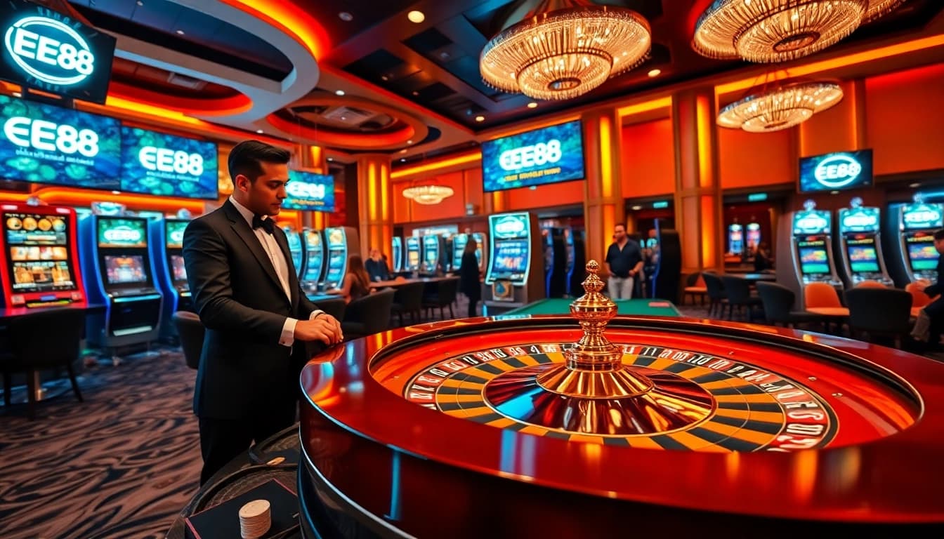 EE88 players enjoying an exciting gaming session at a luxurious casino.