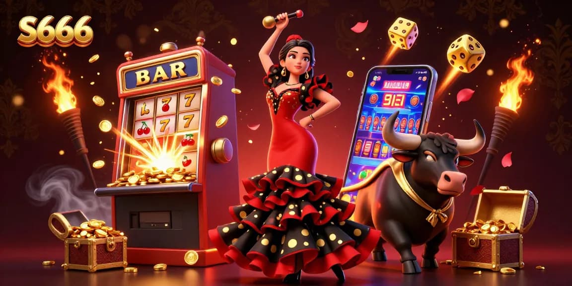 S666 casino features vibrant visuals of a winning jackpot explosion, striking characters, and engaging game elements.