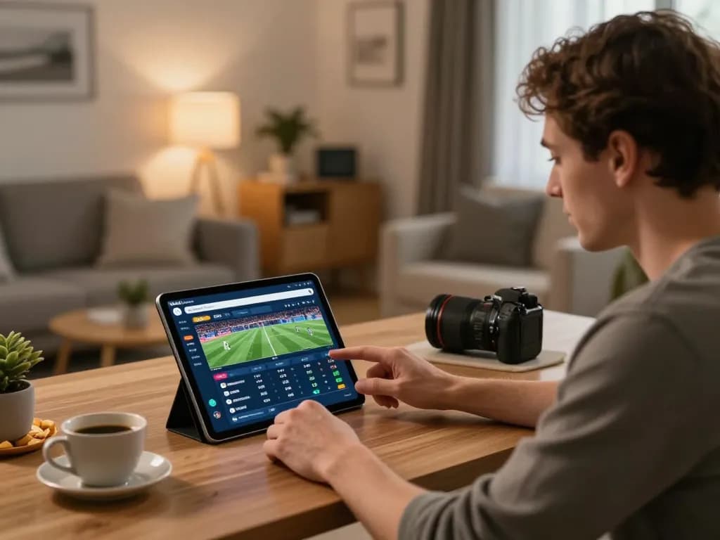Kebet online sports betting: person analyzing live odds at home office.