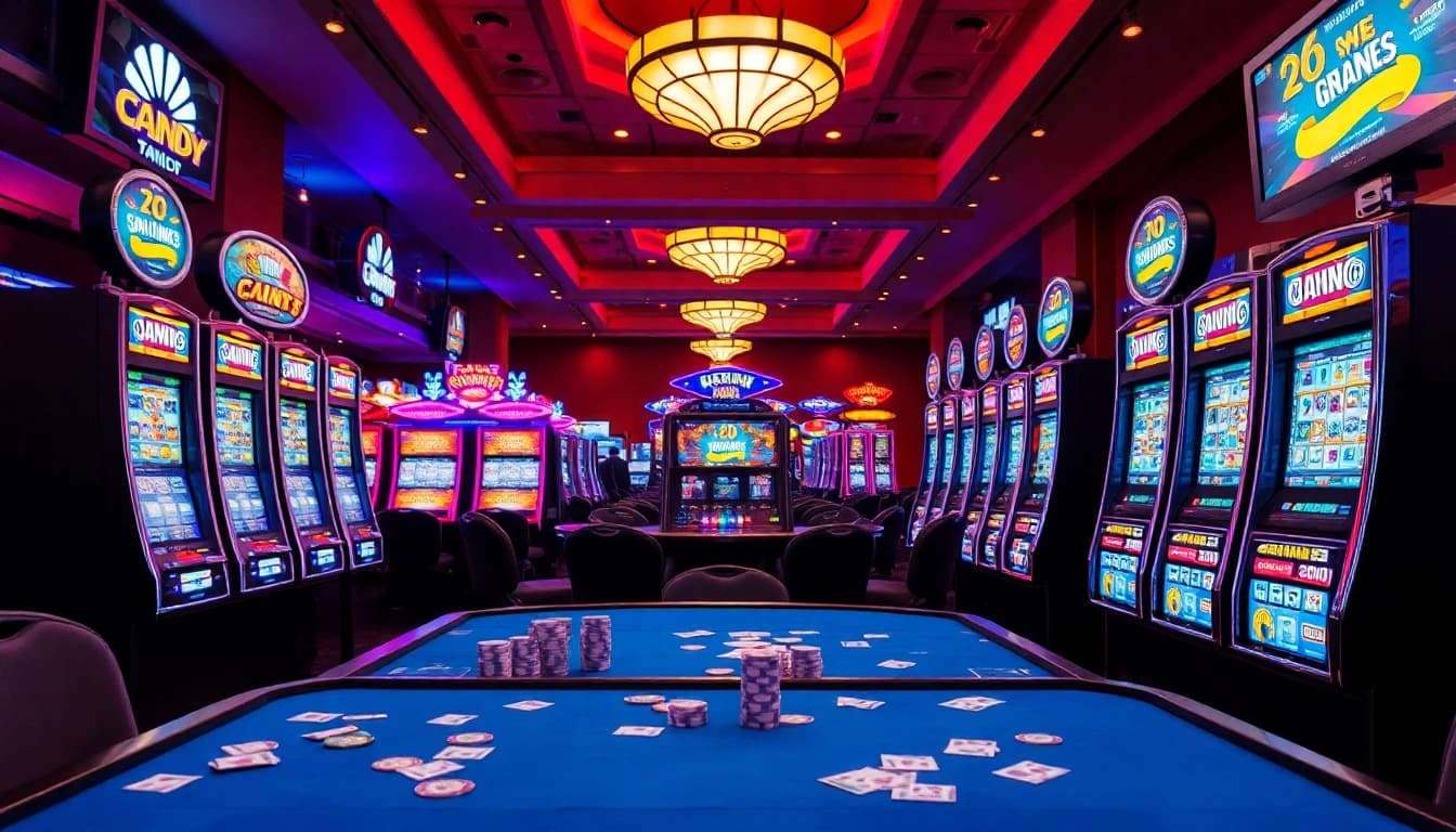 Menampilkan Slot gacor pada mesin slot yang cemerlang di kasino yang ramai.