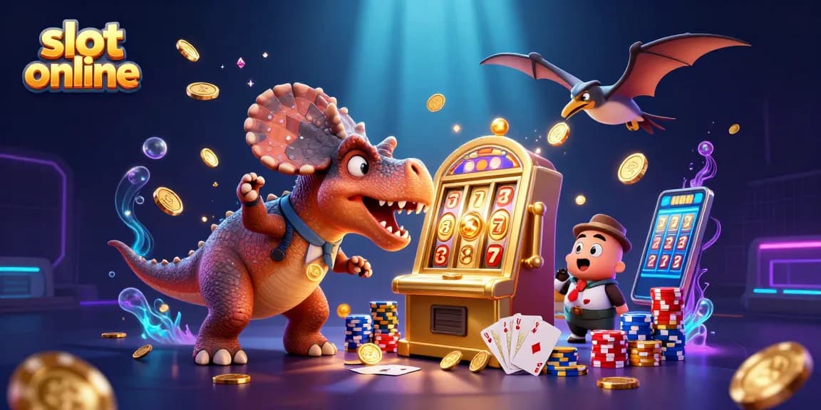 Memperkenalkan slot online dengan dinosaurus menghancurkan mesin slot emas yang menghasilkan koin jackpot terbang ke mana-mana.