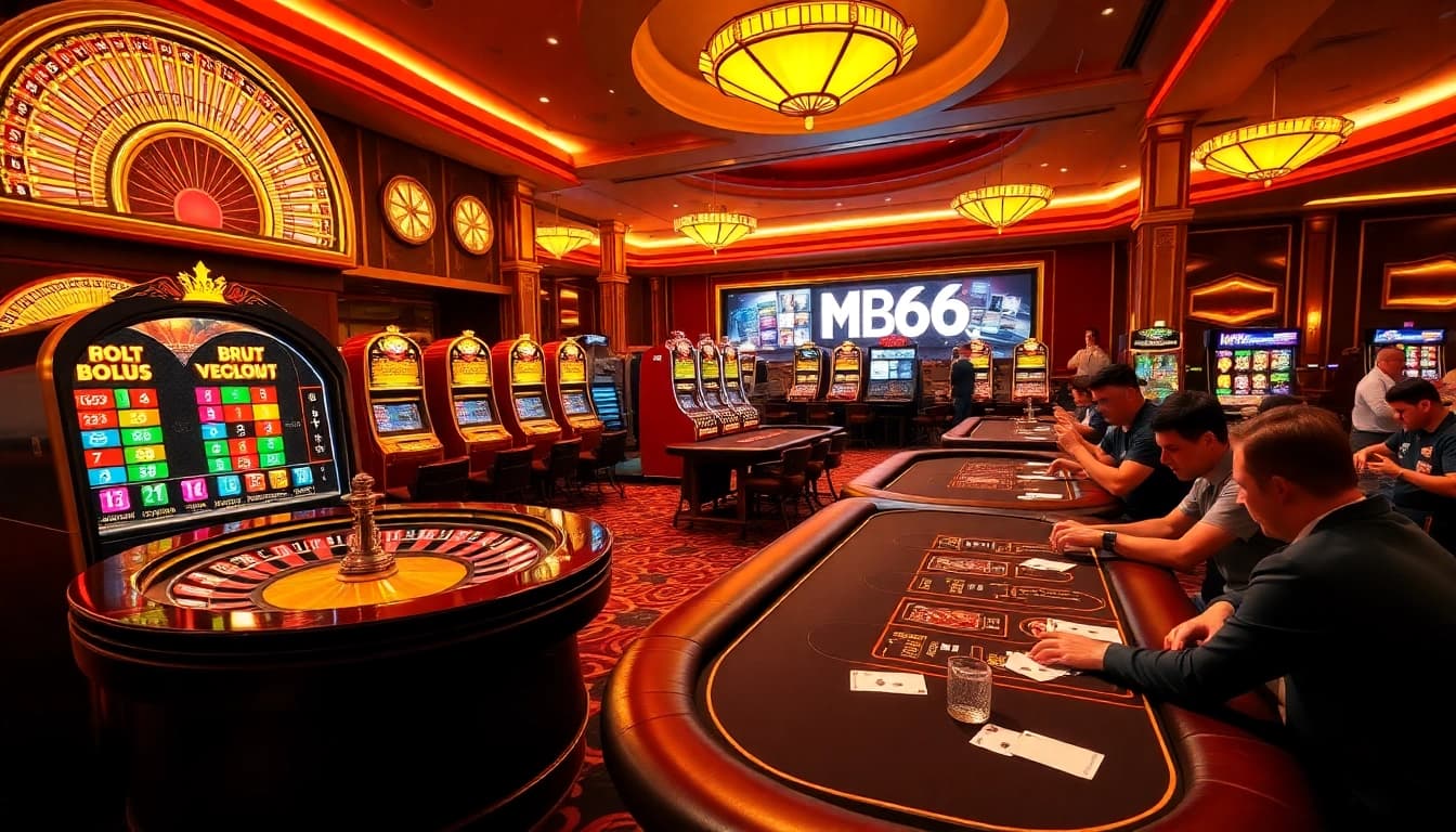 Players placing bets at MB66 casino tables in a luxurious gaming environment.