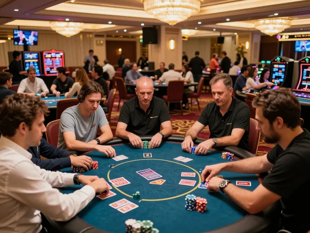 Players engaging in strategic gameplay at 777vip casino tables amidst vibrant atmosphere
