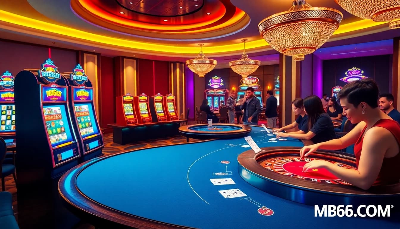 Experience the excitement of casino gameplay at MB66.COM with poker and roulette tables.