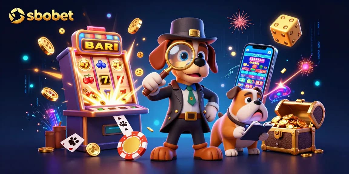 Experience sbobet sports betting with a detective unraveling mysteries, surrounded by casino elements.
