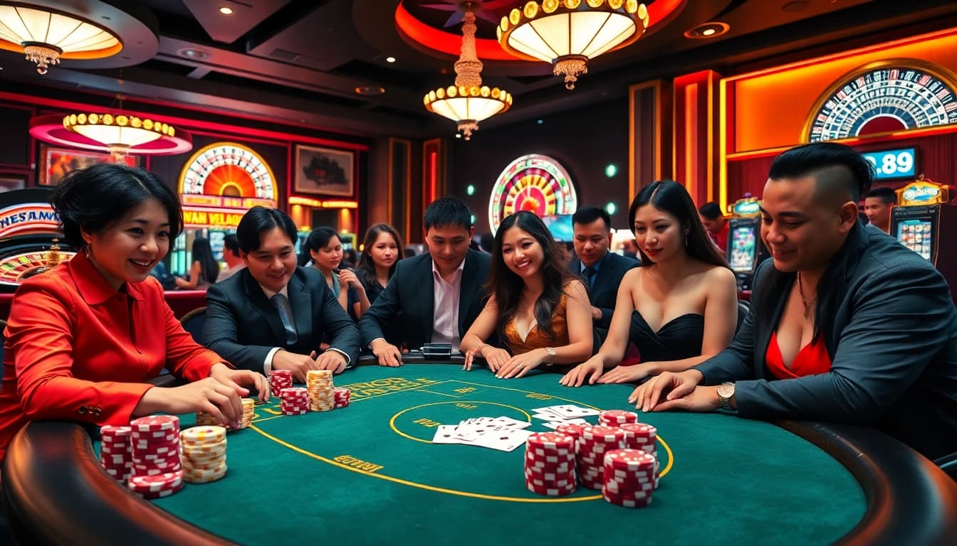 Players enjoying the kp88 game experience at an upscale casino table with professional dealers.