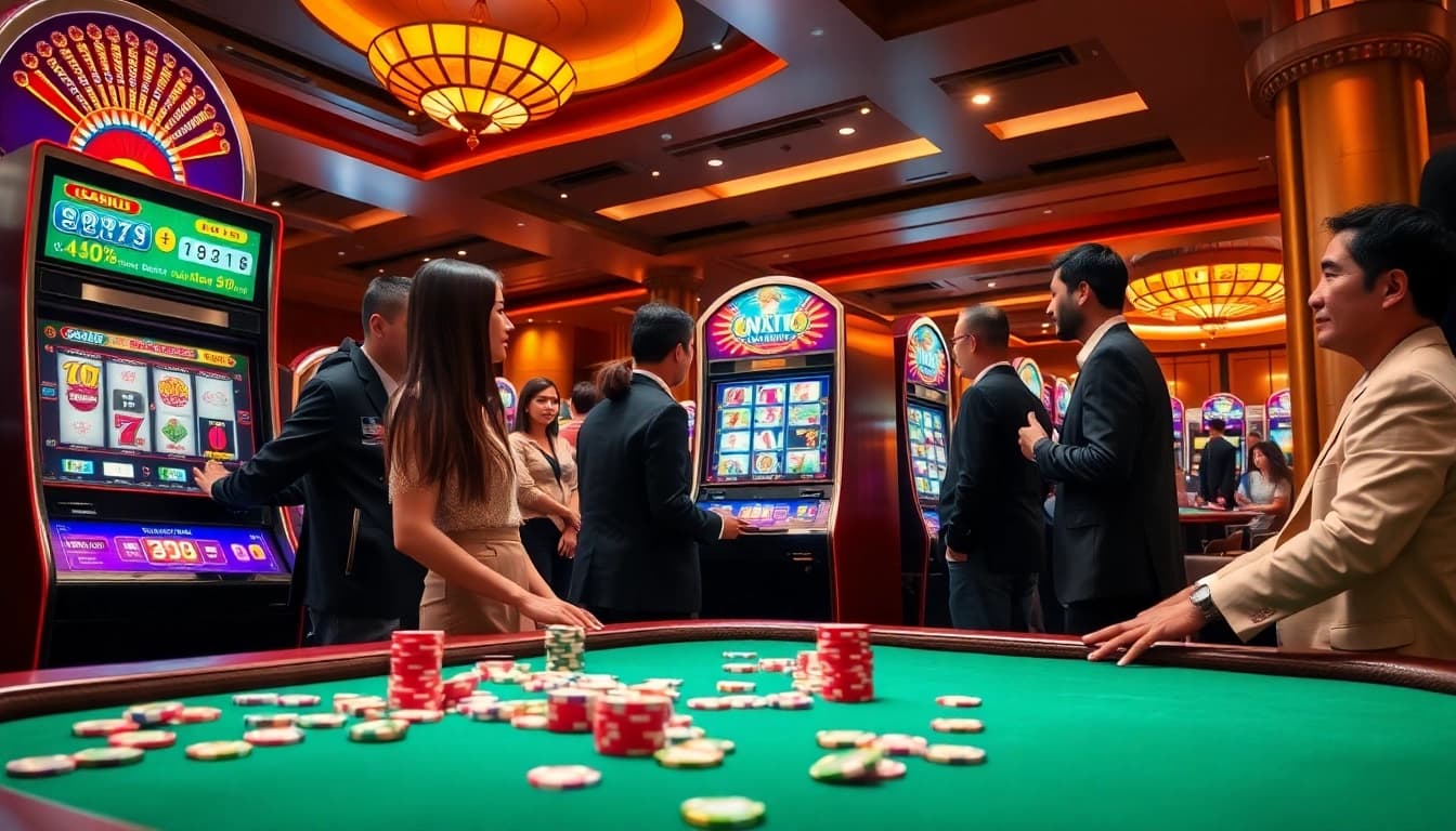Engage with dynamic slots at a top 슬롯사이트, featuring colorful machines and exciting atmosphere.