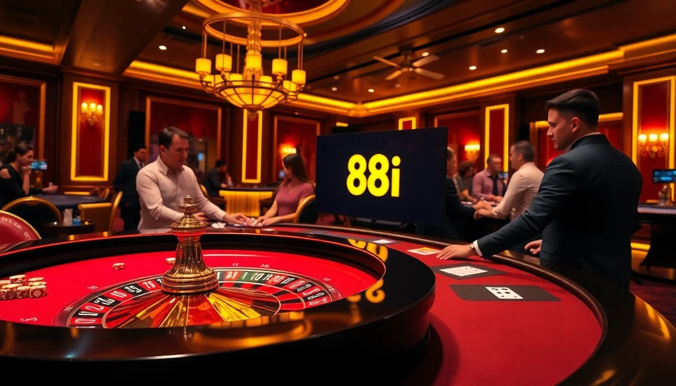 Exciting casino moment with 88i branding and players enjoying roulette and poker.