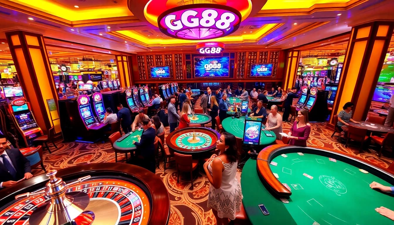 Experience the thrill of GG88 gaming with vibrant casino tables and slot machines.
