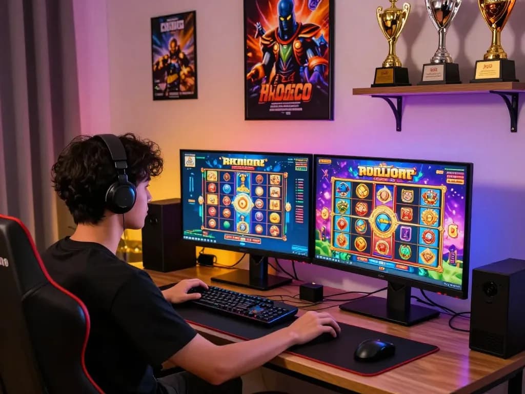 Pengaturan permainan online yang menarik dengan permainan slot yang berwarna-warni, menampilkan slot gacor hari ini.
