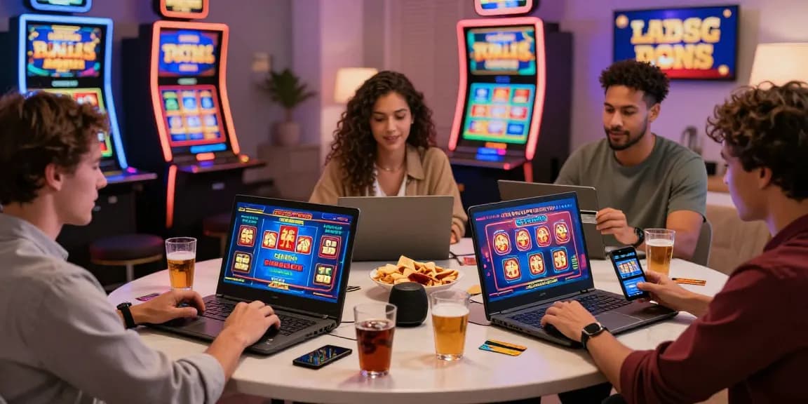 Players enjoying credit card casinos with engaging slots and table games in a vibrant home setting.