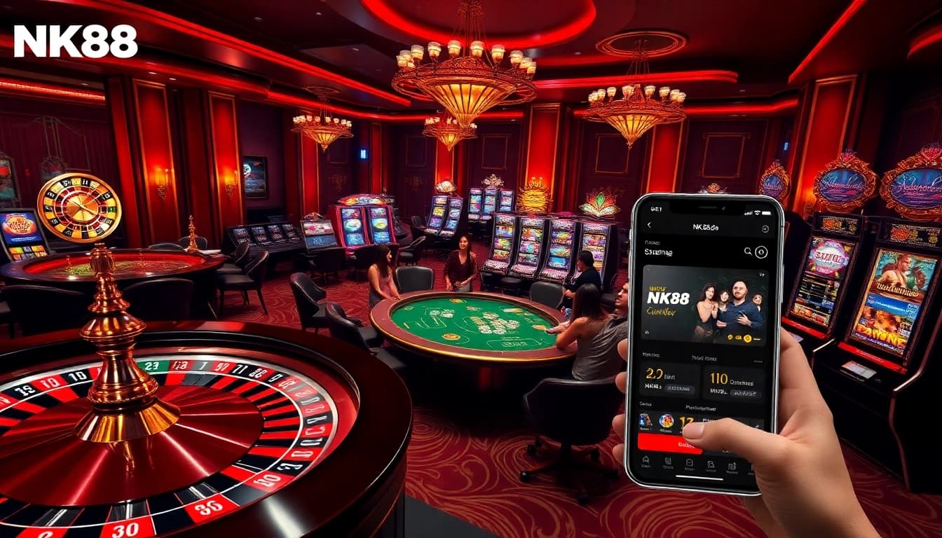 Engaging players enjoy the NK88 online casino experience at a vibrant roulette table.