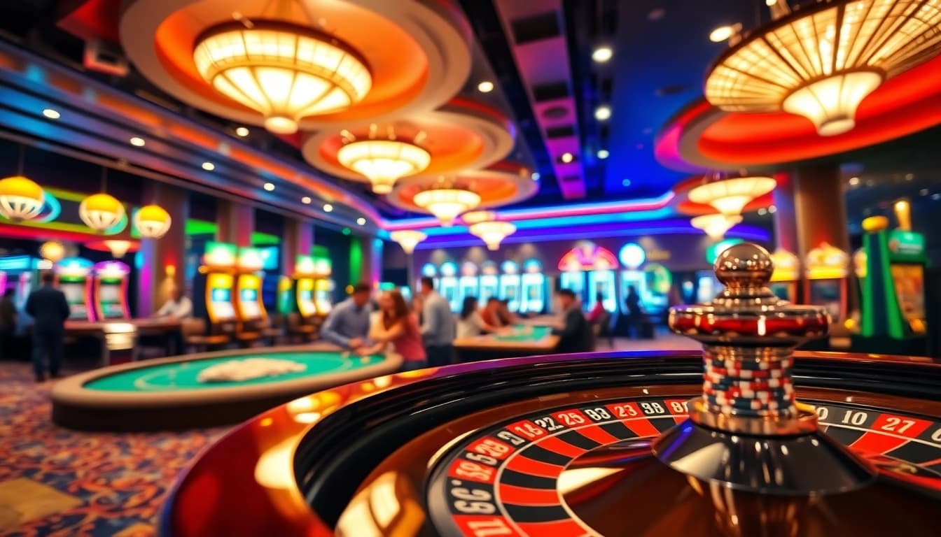 Arus hoki di kasino, pemain bersenang-senang di meja roulette yang berputar.