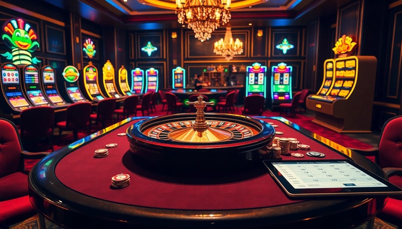 Experience the thrill of winning at MK8.COM with sophisticated gaming elements in a vibrant casino scene.