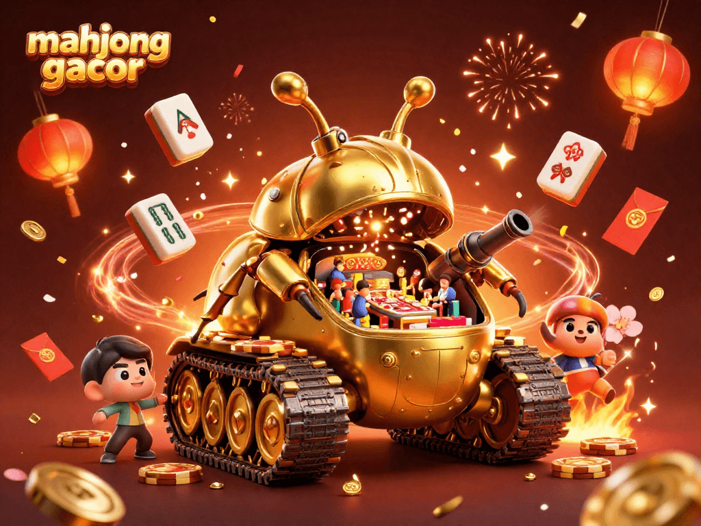 Experience the excitement of mahjong gacor with a dazzling 3D casino scene filled with festive elements.