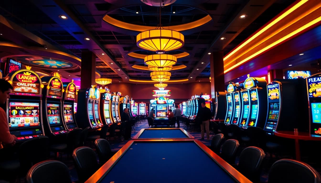 Menangkan dalam permainan kasino HALO189 dengan mesin slot yang berkilau dan suasana meriah.