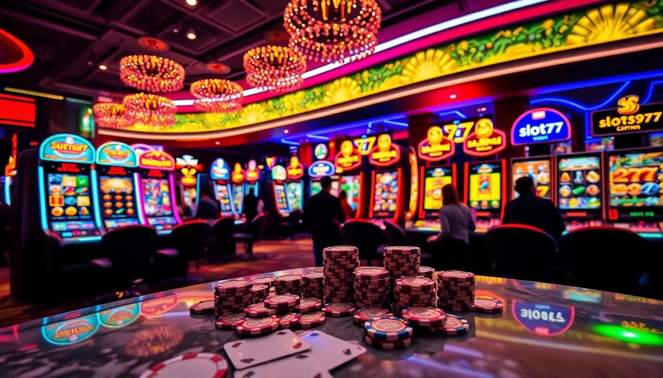 Excited players enjoying the engaging slots777 at a luxurious casino venue.