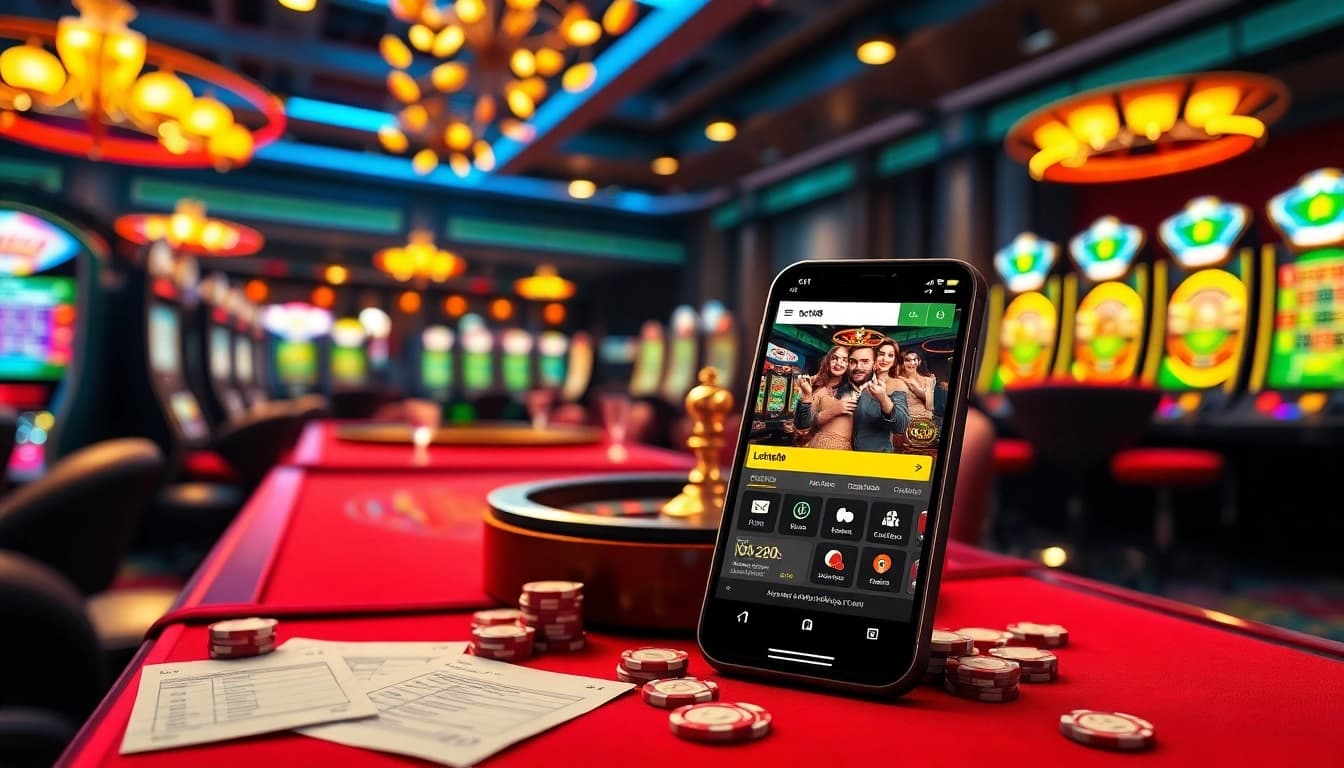 Engaging Loto188 online casino interface surrounded by poker chips and roulette wheels.