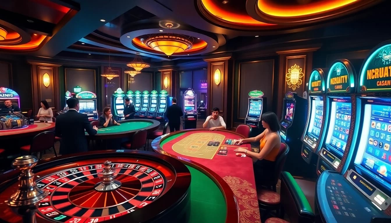 Experience the excitement at nohu90 casino with vibrant tables and players engaged in thrilling games.