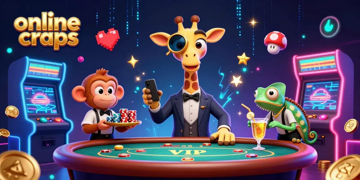 Experience exciting online craps with a high-roller giraffe at a VIP poker table.
