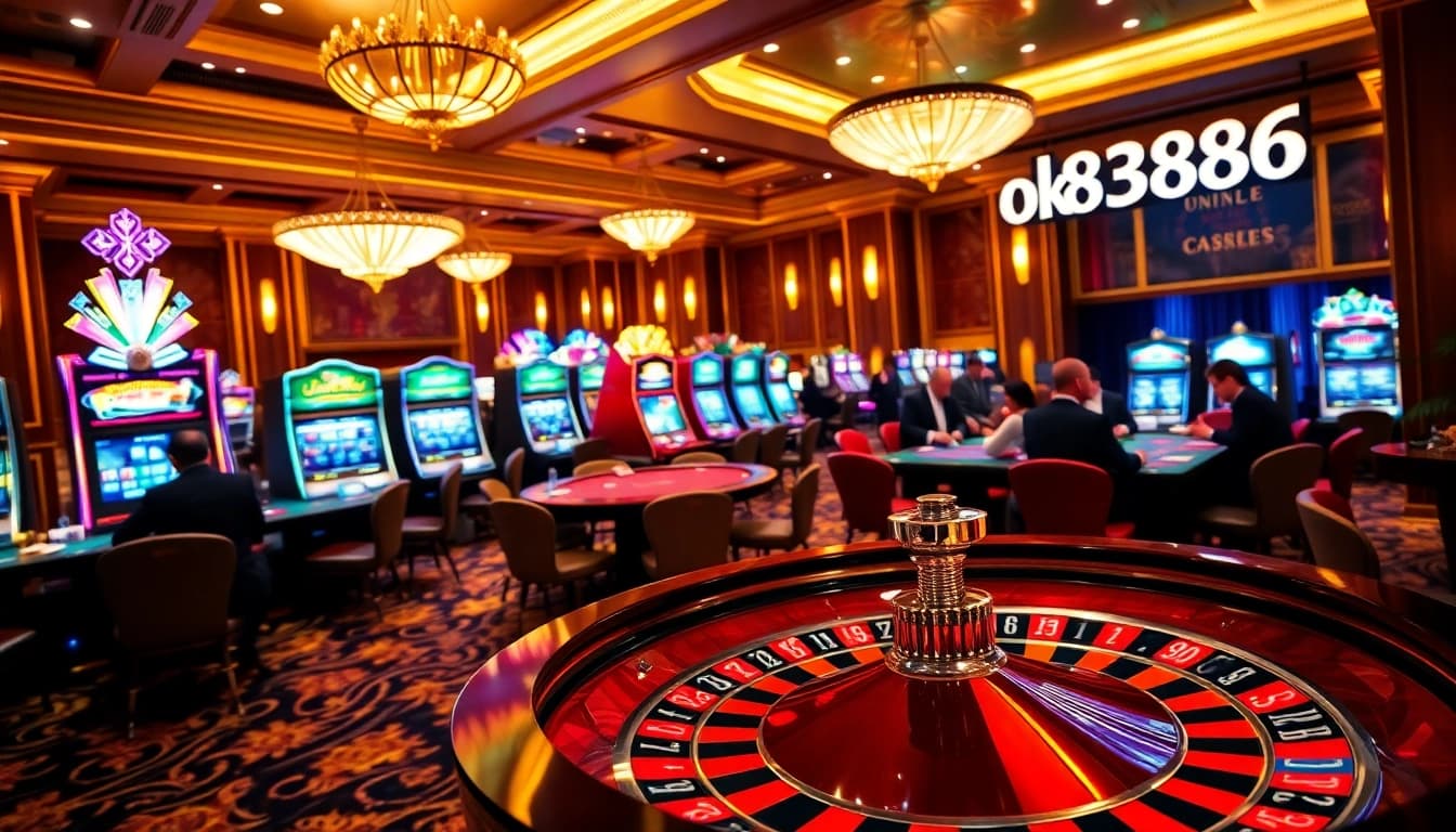 Players enjoying a thrilling gambling experience at ok8386 casino with dynamic tables and rich visuals.
