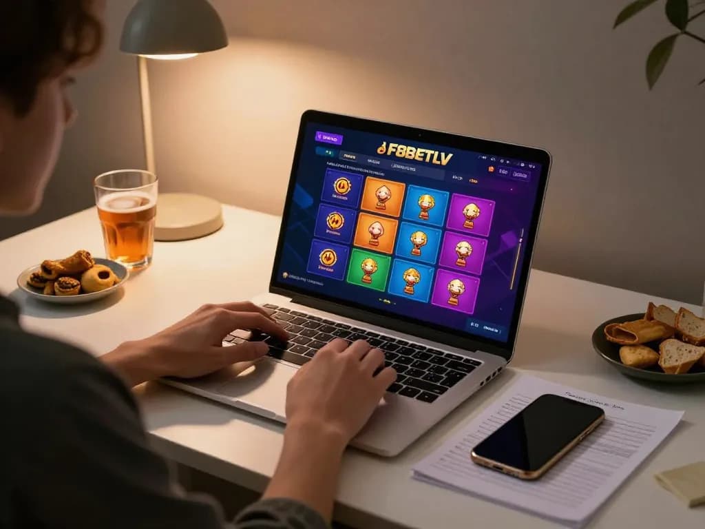 Engaging online gameplay on F8BETLV, showcasing a user strategizing bets with a laptop.