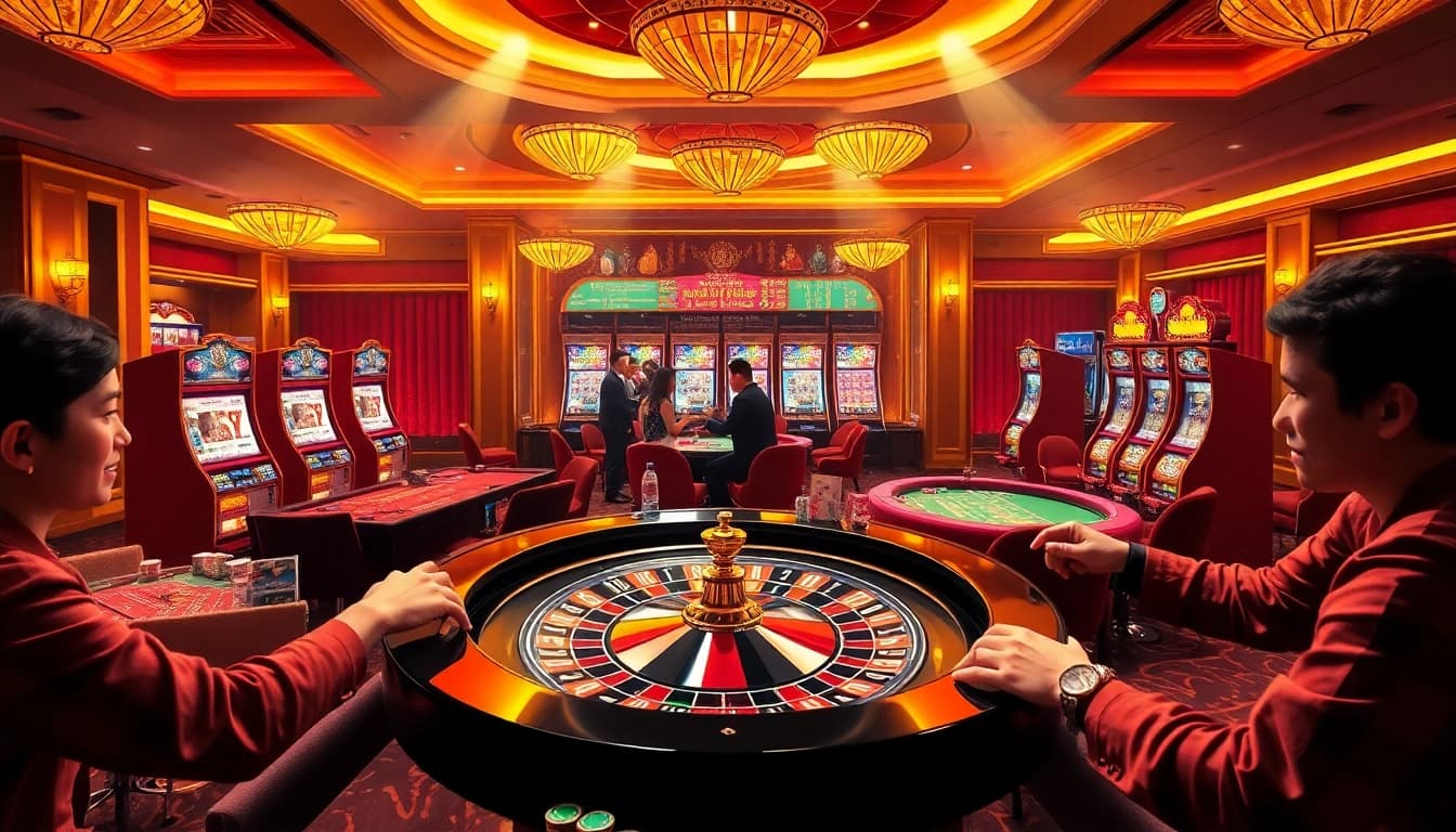 Experience the thrill of birutoto gaming with vibrant casino tables and excited players.