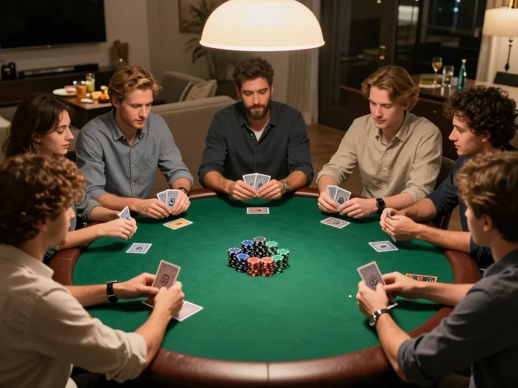 open88 com players enjoying a friendly poker night with chips and cards at an elegantly lit table