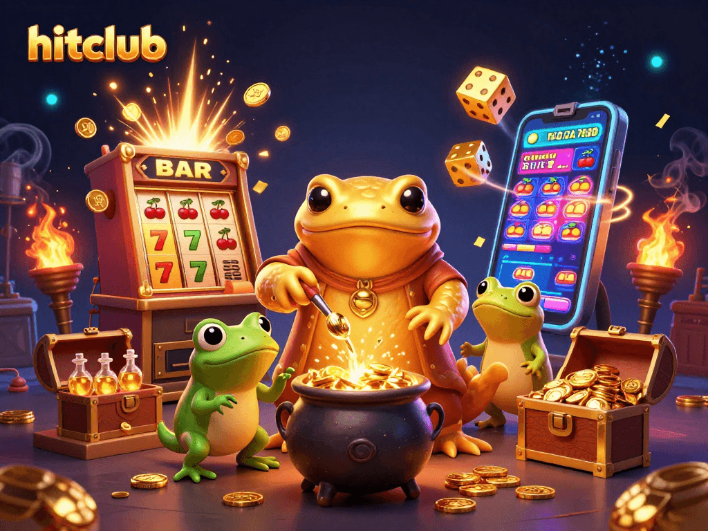 Experience the excitement of hitclub with a golden salamander alchemist crafting winning jackpots in a vibrant casino scene.