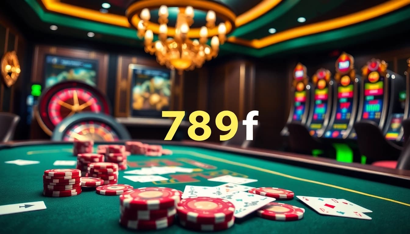 Experience the excitement of 789f at a luxurious casino with vibrant poker chips and elegant slot machines.