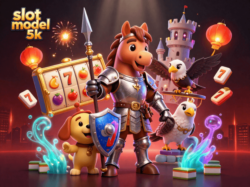 Engage with slot modal 5k through a vibrant 3D gaming scene of knights and symbols