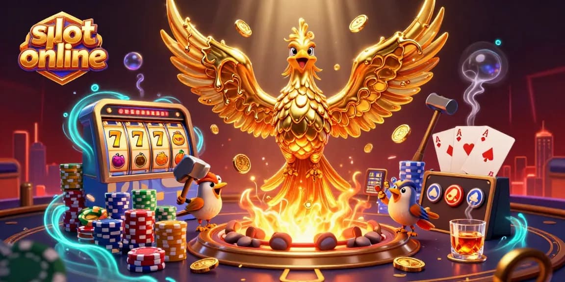 Bermain slot online dengan grafik menakjubkan, phoenix emas dan simbol keberuntungan memimpin momen jackpot.