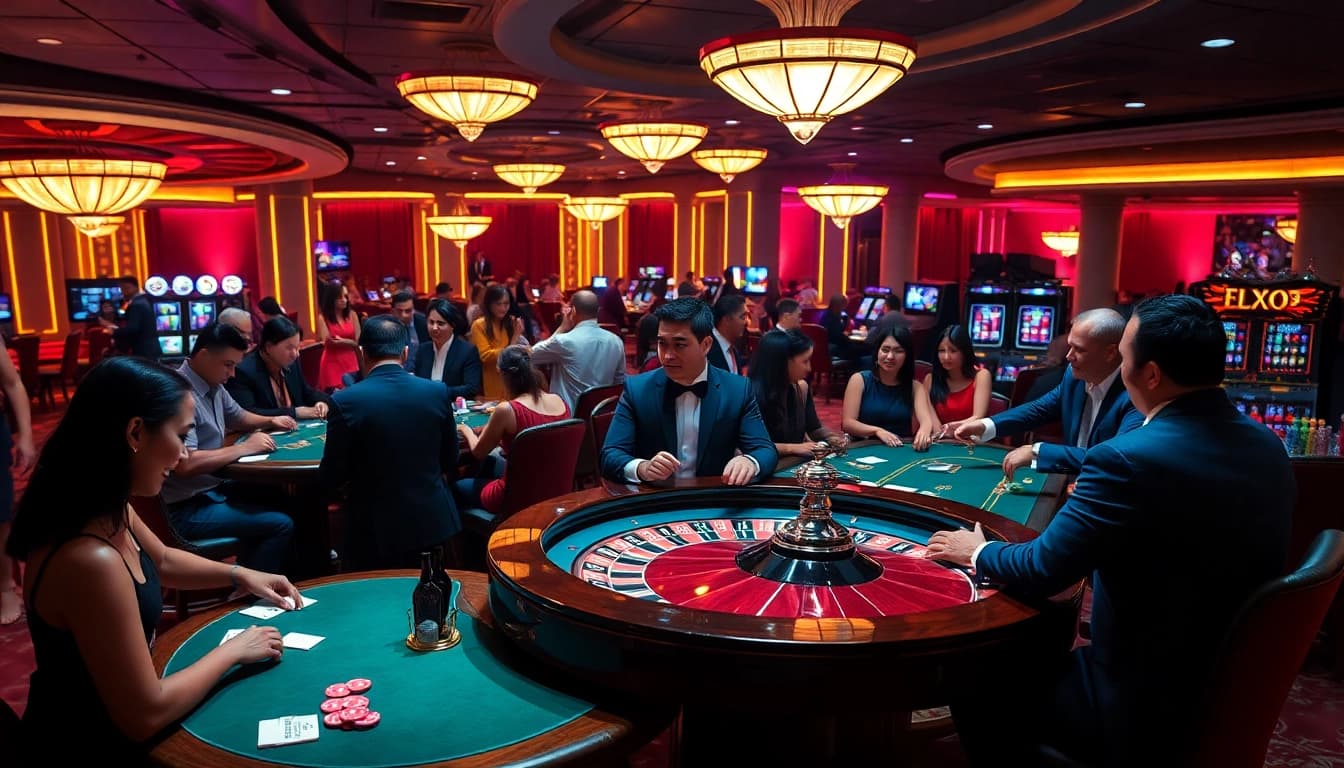 Enjoy thrilling gambling experiences at https://jun88.buzz/, surrounded by vibrant casino tables and enthusiastic players.