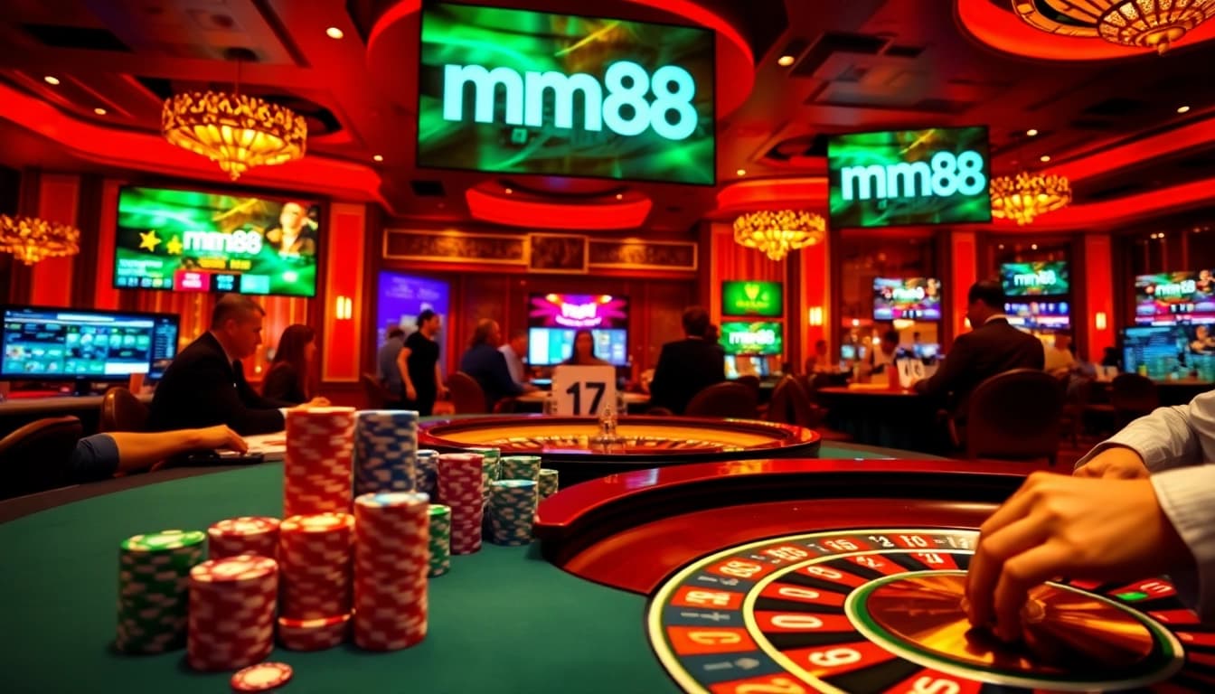 Players experience thrilling gameplay at the mm88 casino table surrounded by vibrant stakes and excitement.
