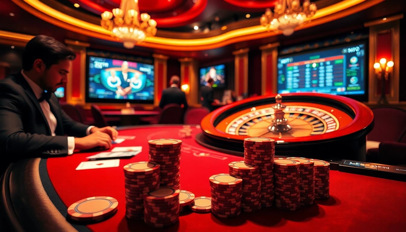 Betting at a poker table showcasing the excitement of online gambling at https://ok8386.sh/ with chips and cards.