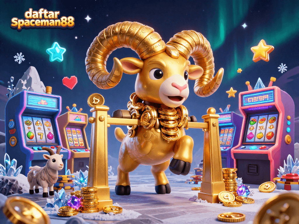 Experience daftar spaceman88 with vibrant slots, golden ram, and gaming action in a stunning digital illustration.