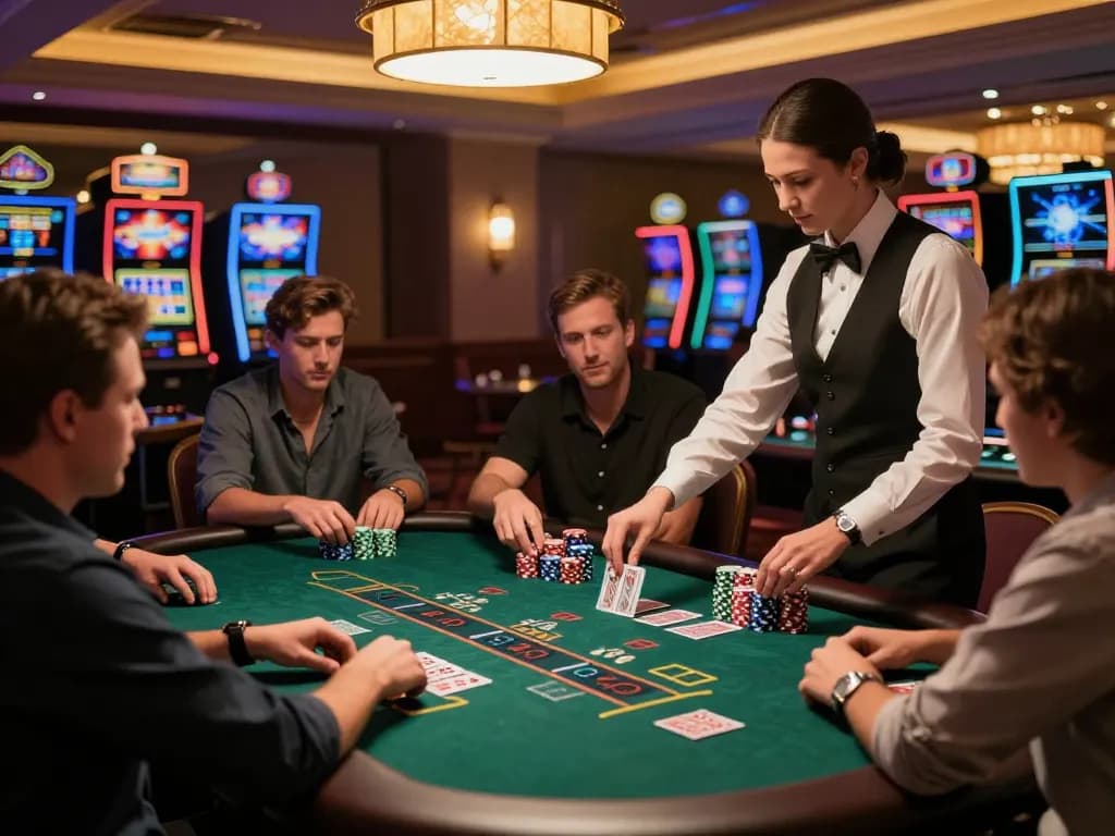 Experience the thrill of SC88VN gaming with players enjoying blackjack at an upscale casino.