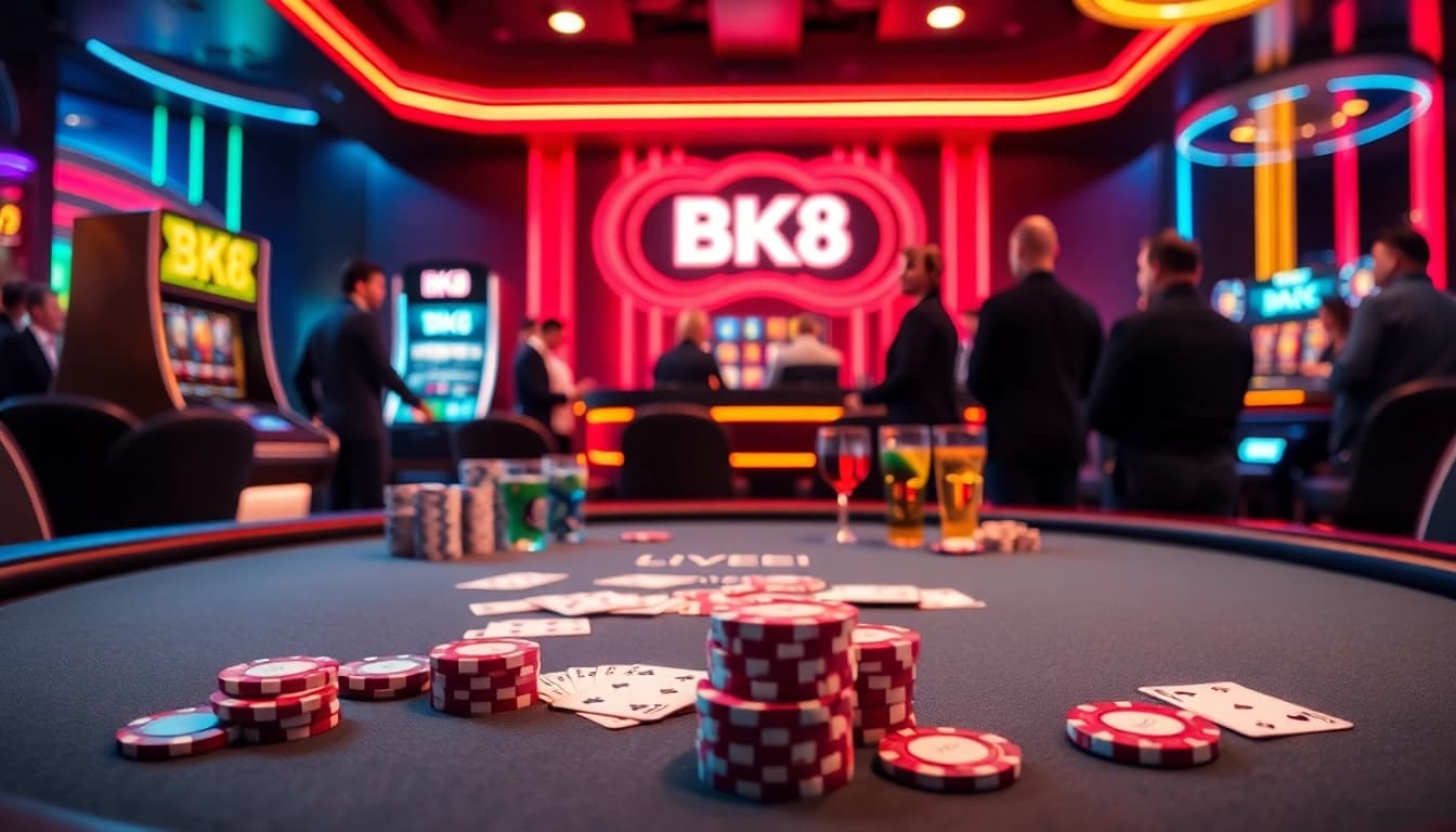 Engage in thrilling poker action at BK8 with vibrant casino visuals and professional-grade gaming elements.
