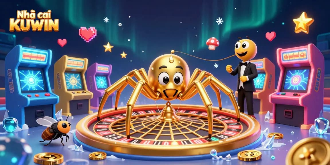 Experience immersive gaming with Nhà cái KUWIN, featuring 3D cartoon characters in a casino-like environment.