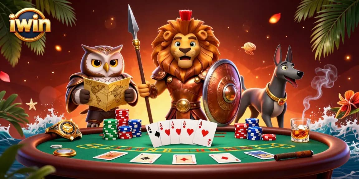 Experience the thrill of iwin with heroic characters in a vibrant casino scene packed with dynamic gaming elements.